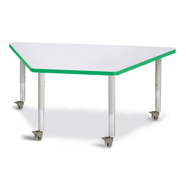 Jonti-Craft Berries Trapezoid Activity Tables, 30 in. x 60 in., Mobile, Freckled Gray/Green/Gray - 6443JCM119