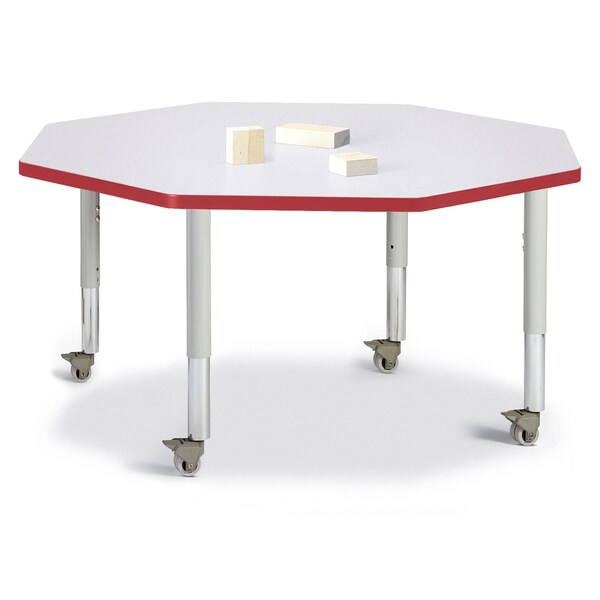 Jonti-Craft Berries Octagon Activity Table, 48 in. x 48 in., Mobile, Freckled Gray/Red/Gray - 6428JCM008