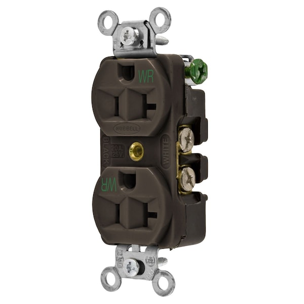Dispositivos de hoja recta Hubbell Wiring Device-Kellems, receptáculos resistentes a la intemperie, dúplex, grado comercial/industrial, 2 polos 3 cables a tierra, 15A 125V, 5-15R, color café - 5362WR