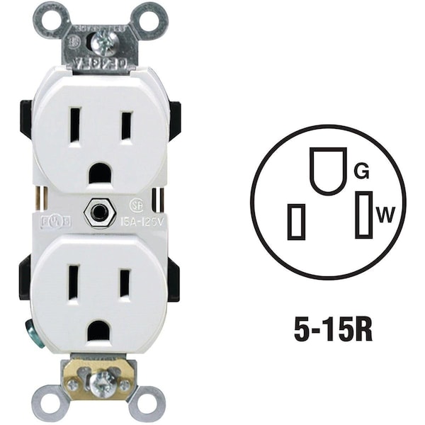 Salida dúplex de grado industrial blanco de 15A 5-15R de Leviton - R72-05252-0WS