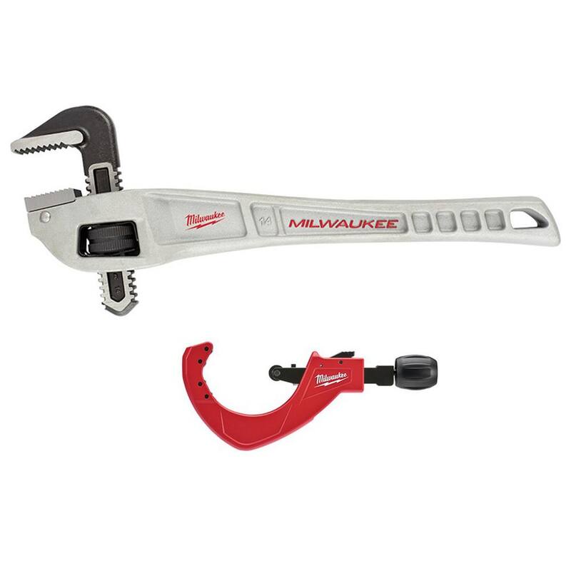 Llave de tubo de aluminio de 14 pulgadas con mango de desplazamiento y cortador de tubos de cobre de ajuste rápido de 3-1/2 pulgadas (paquete de 2) - 48-22-7184-48-22-4254