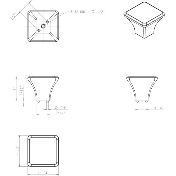 Jeffrey Alexander 1-1/4" Overall Length Brushed Pewter Square Marlo Cabinet Knob - 972L-BNBDL