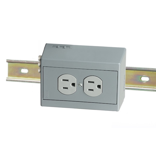 Caja de utilidad para riel DIN de Hubbell Wiring Device-Kellems, unidad completa - Receptáculo dúplex con interruptor de circuito de 5A, horizontal, 1)15A gris - DRUB15HCB5