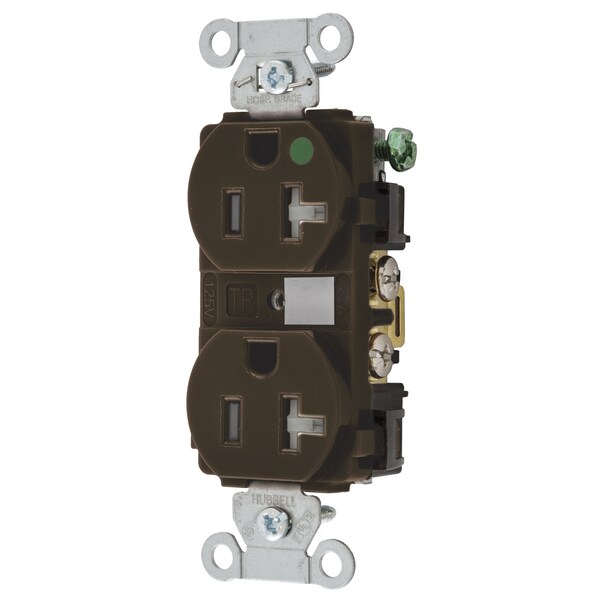 Dispositivos de hoja recta de Hubbell Wiring Device-Kellems, receptáculo dúplex resistente a manipulaciones, grado hospitalario, Hubbell-Pro, 20A 125V, 2 polos 3 cables de puesta a tierra, 5-20R, color café - 8300TRA