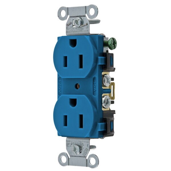 Dispositivos de lámina recta de Hubbell Wiring Device-Kellems, receptáculos, dúplex, grado comercial/industrial, 2 polos 3 cables a tierra, 15A 125V, 5-15R, Azul - BR15BL