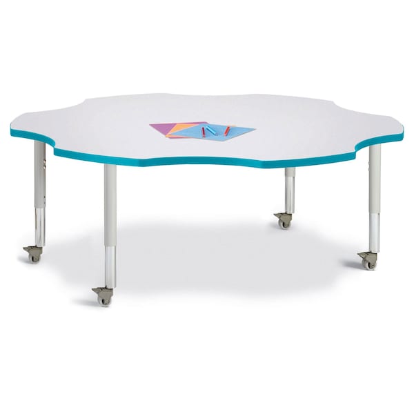 Jonti-Craft Berries Six Leaf Activity Table, 60 in., Mobile, Freckled Gray/Teal/Gray - 6458JCM005
