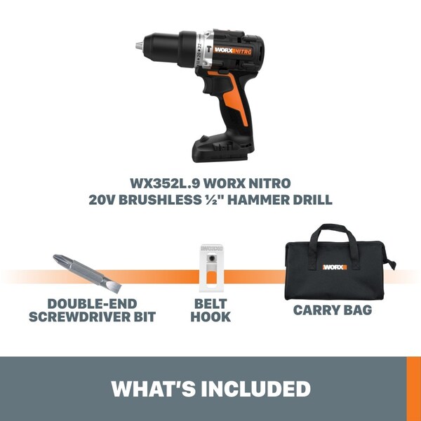 Worx 20V Power Share 1/2 in. Cordless Hammer Drill, Tool Only - WX352L.9