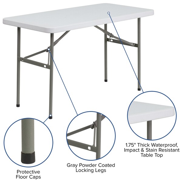 Flash Furniture 24 W, 48.25 L, 29 H, Metal, Plastic, Plastic: Polyethylene Top, Granite White - 5-DAD-YCZ-122-2-GG