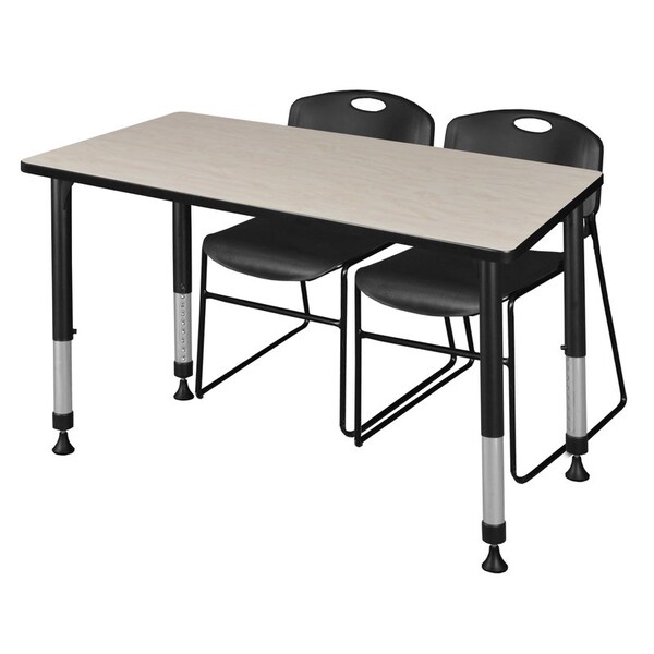 Regency Regency Kee 48 x 24 in. Adjustable Classroom Table- Maple & 2 Zeng Stack Chairs- Black - MT4824PLAPBK44BK