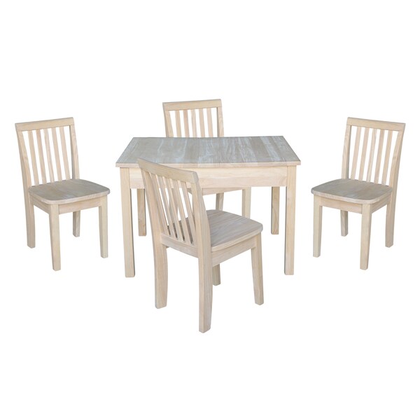International Concepts Rectangle Table with 4 Mission Juvenile Chairs, 24 in W, 33.1 in L, 22.2 in H, Wood, Unfinished - K-JT2532L-263-4