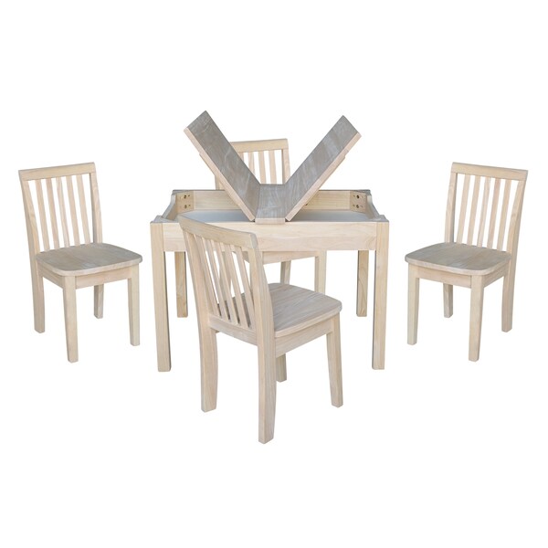 International Concepts Rectangle Table with 4 Mission Juvenile Chairs, 24 in W, 33.1 in L, 22.2 in H, Wood, Unfinished - K-JT2532L-263-4