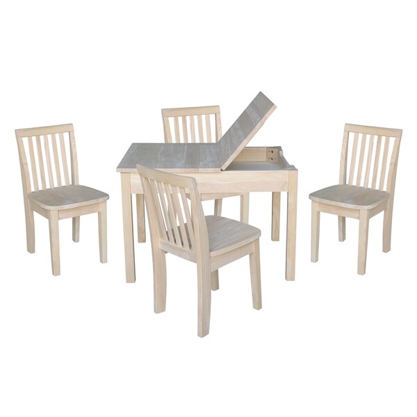 International Concepts Rectangle Table with 4 Mission Juvenile Chairs, 24 in W, 33.1 in L, 22.2 in H, Wood, Unfinished - K-JT2532L-263-4
