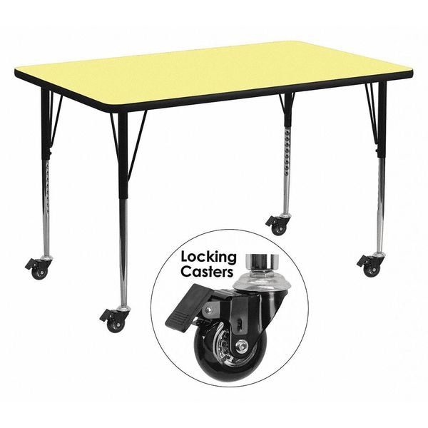 Flash Furniture Rectangle Activity Table, 30" W, 60" L, 30.37" H, Laminate, Yellow - XU-A3060-REC-YEL-T-A-CAS-GG
