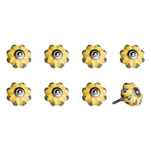 Pipers Pit Yellow & Green Ceramic, Metal Knob - 1.5 x 1.5 x 1.5 in., 8PK - PI3100229