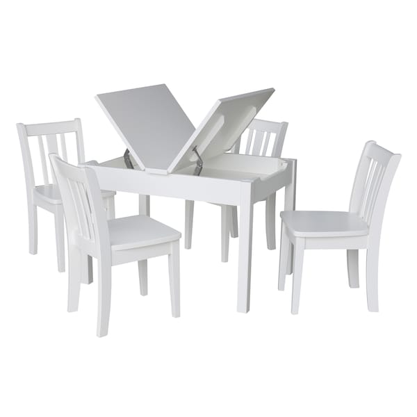 International Concepts Rectangle Table with 4 San Remo Juvenile Chairs, 24 in W, 33.1 in L, 22.2 in H, Wood, White - K08-JT2532L-CC105-4