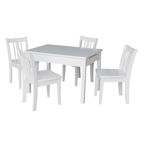 International Concepts Rectangle Table with 4 San Remo Juvenile Chairs, 24 in W, 33.1 in L, 22.2 in H, Wood, White - K08-JT2532L-CC105-4