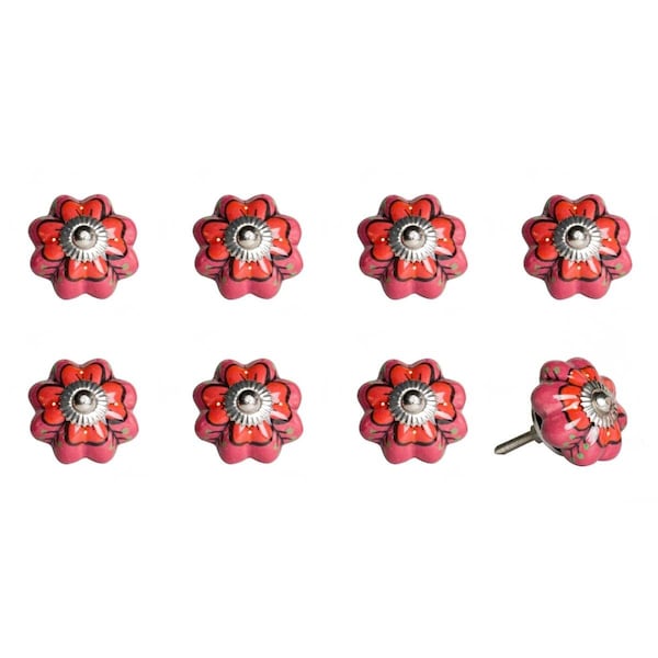 Homeroots KI1202 Knob It - Pink Red & Green - Pack of 8, 8PK - 321690