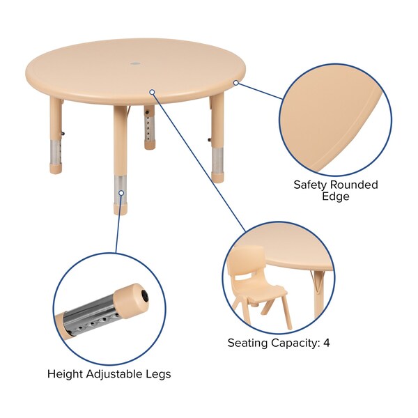 Flash Furniture Round 33 W, 33 L, 23.75 H, Plastic, Steel, Brown - YU-YCX-007-2-ROUND-TBL-NAT-GG
