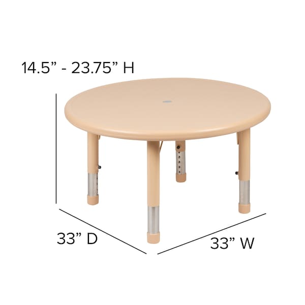 Flash Furniture Round 33 W, 33 L, 23.75 H, Plastic, Steel, Brown - YU-YCX-007-2-ROUND-TBL-NAT-GG