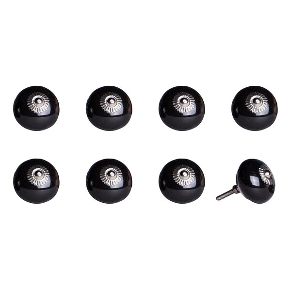 Homeroots 1.5 x 1.5 x 1.5 in. Ceramic, Metal Black Knob, 8PK - 358108