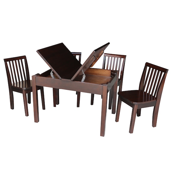 International Concepts Rectangle Table with 4 Mission Juvenile Chairs, 24 in W, 33.1 in L, 22.2 in H, Wood, Rich Mocha - K15-JT2532L-263-4