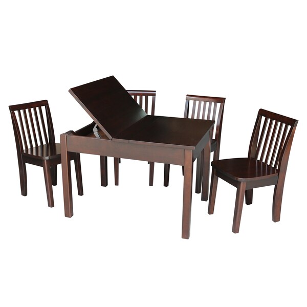 International Concepts Rectangle Table with 4 Mission Juvenile Chairs, 24 in W, 33.1 in L, 22.2 in H, Wood, Rich Mocha - K15-JT2532L-263-4