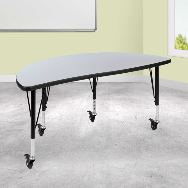 Flash Furniture Half Round 24 W, 47.5 L, 25 H, Chrome, Laminate, Particleboard, Steel, Grey - XU-A48-HCIRC-GY-T-P-CAS-GG