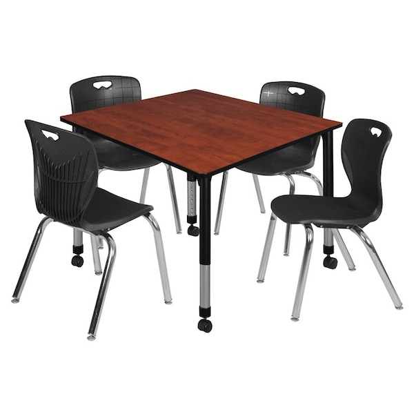 Regency Tables > Height Adjustable > Square Mobile Table & Chair Sets, 48 W, 48 L, 23-34 H, Cherry - TB4848CHAPCBK40BK