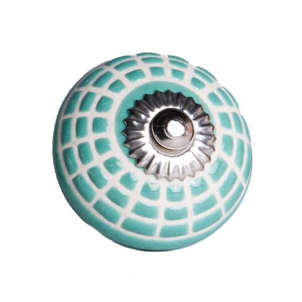 Homeroots 1.5 x 1.5 x 1.5 in. Ceramic, Metal Turquiose & White Knob, 12PK - 358125