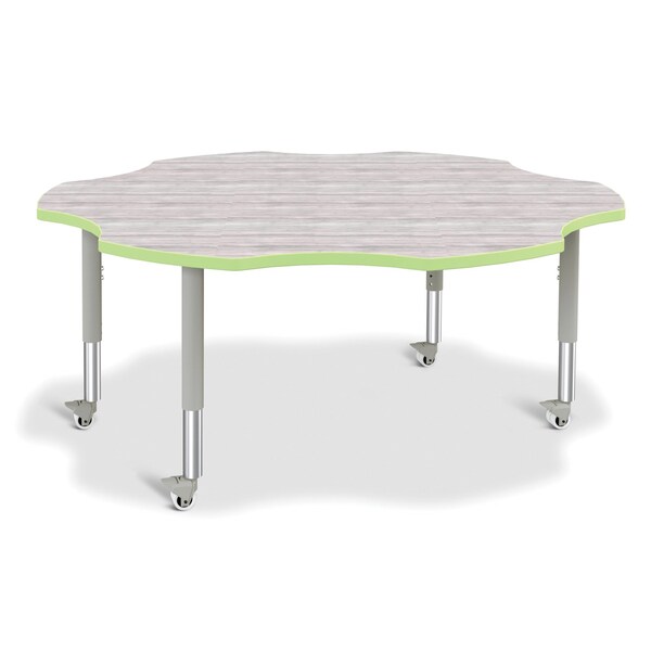 Jonti-Craft Berries Six Leaf Activity Table, Mobile, Driftwood Gray/Key Lime/Gray - 6458JCM451