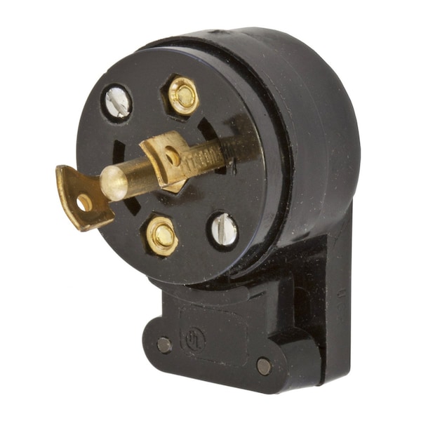 Dispositivos de bloqueo de Hubbell Wiring Device-Kellems, Twist-Lock® Midget, Industrial, Macho, 15A 125/250V CA, 3 Polos 3 Hilos sin conexión a tierra, NEMA ML-3P, Terminal de tornillo, Negro, Angulado - HBL7432