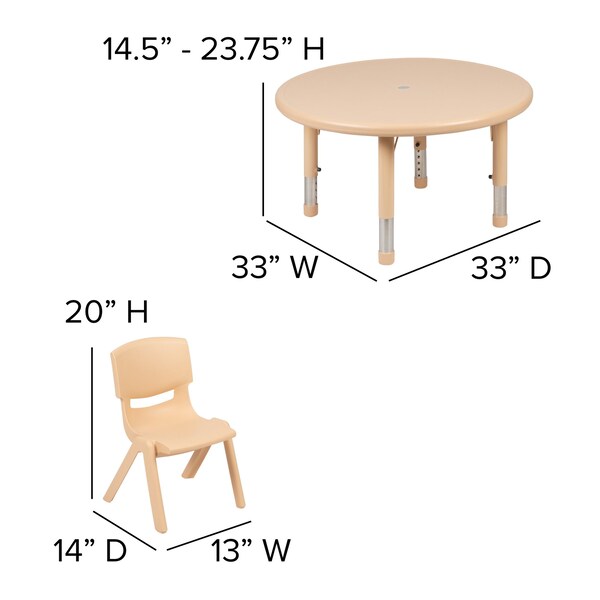 Flash Furniture Round 33 W, 33 L, 23.75 H, Plastic, Steel, Brown - YU-YCX-0073-2-ROUND-TBL-NAT-E-GG