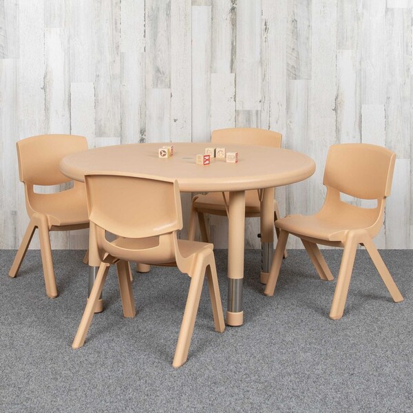 Flash Furniture Round 33 W, 33 L, 23.75 H, Plastic, Steel, Brown - YU-YCX-0073-2-ROUND-TBL-NAT-E-GG