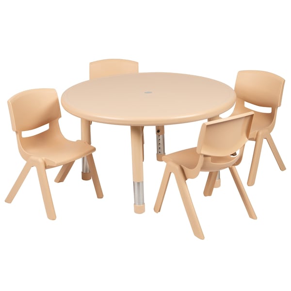 Flash Furniture Round 33 W, 33 L, 23.75 H, Plastic, Steel, Brown - YU-YCX-0073-2-ROUND-TBL-NAT-E-GG