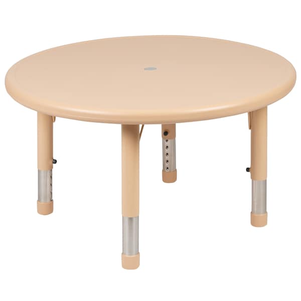 Flash Furniture Round 33 W, 33 L, 23.75 H, Plastic, Steel, Brown - YU-YCX-0073-2-ROUND-TBL-NAT-E-GG
