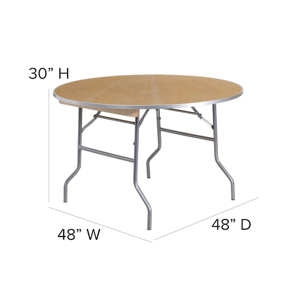 Flash Furniture Round Folding Table, 48" W, 48" L, 30" H, Wood Top, Wood Grain - XA-48-BIRCH-M-GG