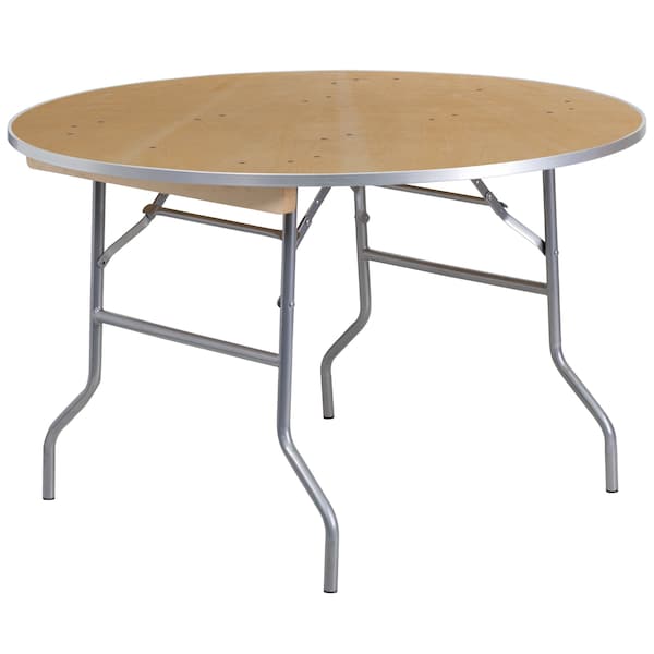 Flash Furniture Round Folding Table, 48" W, 48" L, 30" H, Wood Top, Wood Grain - XA-48-BIRCH-M-GG