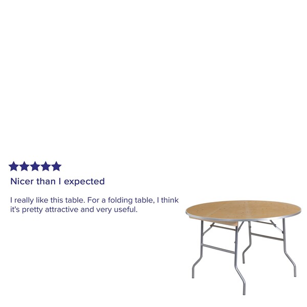 Flash Furniture Round Folding Table, 48" W, 48" L, 30" H, Wood Top, Wood Grain - XA-48-BIRCH-M-GG