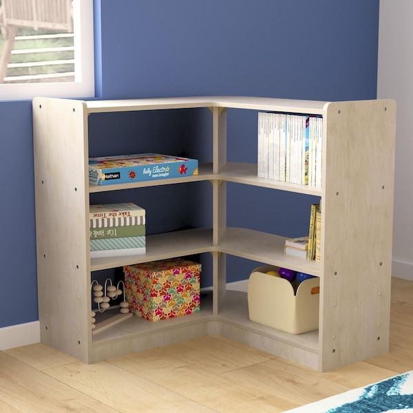 Flash Furniture Bright Beginnings Commercial 3 Tier Wooden Classroom Open Corner Storage Unit, Natural - MK-KE24053-GG