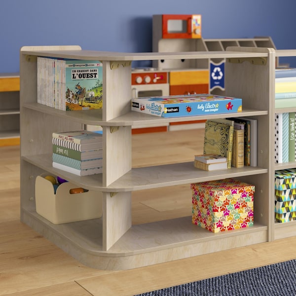 Flash Furniture Bright Beginnings Commercial 3 Tier Wooden Classroom Open Corner Storage Unit, Natural - MK-KE24053-GG