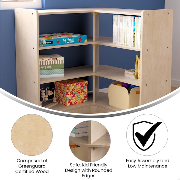 Flash Furniture Bright Beginnings Commercial 3 Tier Wooden Classroom Open Corner Storage Unit, Natural - MK-KE24053-GG