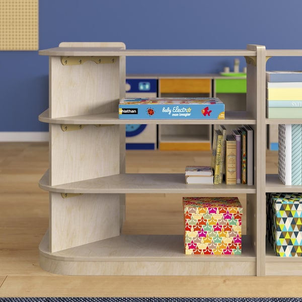 Flash Furniture Bright Beginnings Commercial 3 Tier Wooden Classroom Open Corner Storage Unit, Natural - MK-KE24053-GG