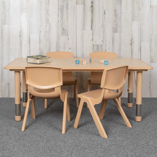 Flash Furniture Rectangle 23.625 W, 47.25 L, 23.5 H, Plastic, Steel, Brown - YU-YCY-060-0034-RECT-TBL-NAT-GG