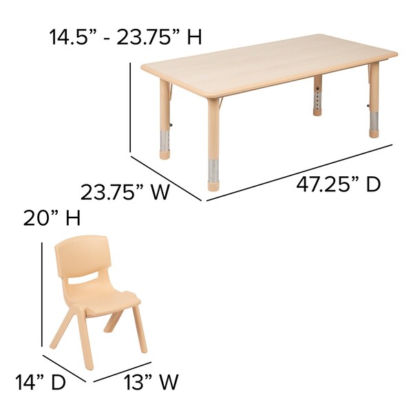 Flash Furniture Rectangle 23.625 W, 47.25 L, 23.5 H, Plastic, Steel, Brown - YU-YCY-060-0034-RECT-TBL-NAT-GG