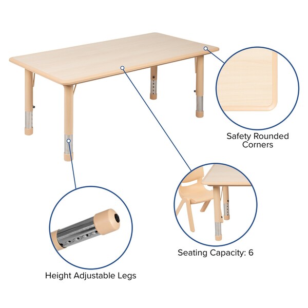 Flash Furniture Rectangle 23.625 W, 47.25 L, 23.5 H, Plastic, Steel, Brown - YU-YCY-060-0034-RECT-TBL-NAT-GG