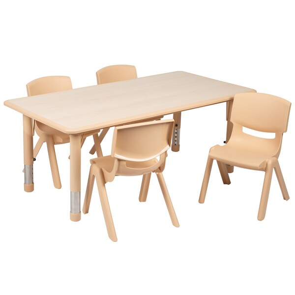 Flash Furniture Rectangle 23.625 W, 47.25 L, 23.5 H, Plastic, Steel, Brown - YU-YCY-060-0034-RECT-TBL-NAT-GG