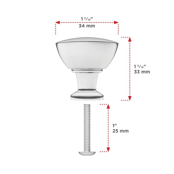 Richelieu 1 11/32 in (34 mm) Chrome Contemporary Cabinet Knob - BP872034140