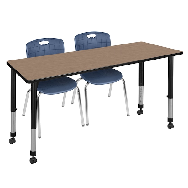 Regency Kee Mobile Adjustable Classroom Table W/ 2 Andy Mobile Chairs, 66 in W, 30 in L, Noble Oak - MT6630NOAPCBK40NV