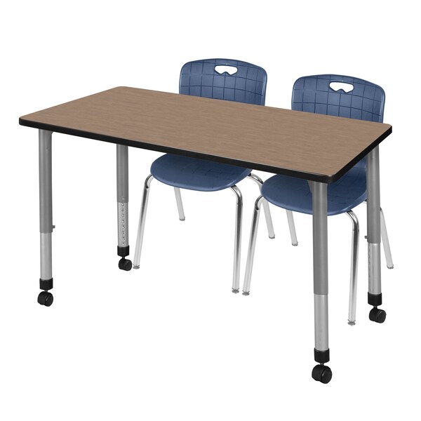 Regency Kee Mobile Adjustable Classroom Table W/ 2 Andy Mobile Chairs, 60 in W, 30 in L, Noble Oak - MT6030NOAPCGY40NV