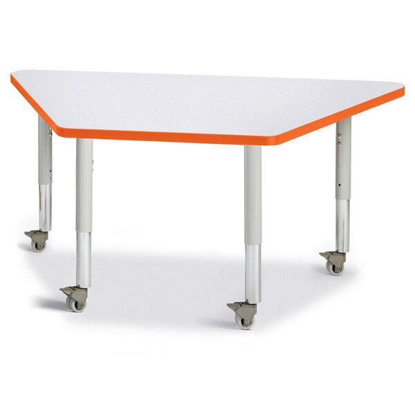 Jonti-Craft Berries Trapezoid Activity Tables, 24 in. x 48 in., Mobile, Freckled Gray/Orange/Gray - 6438JCM114